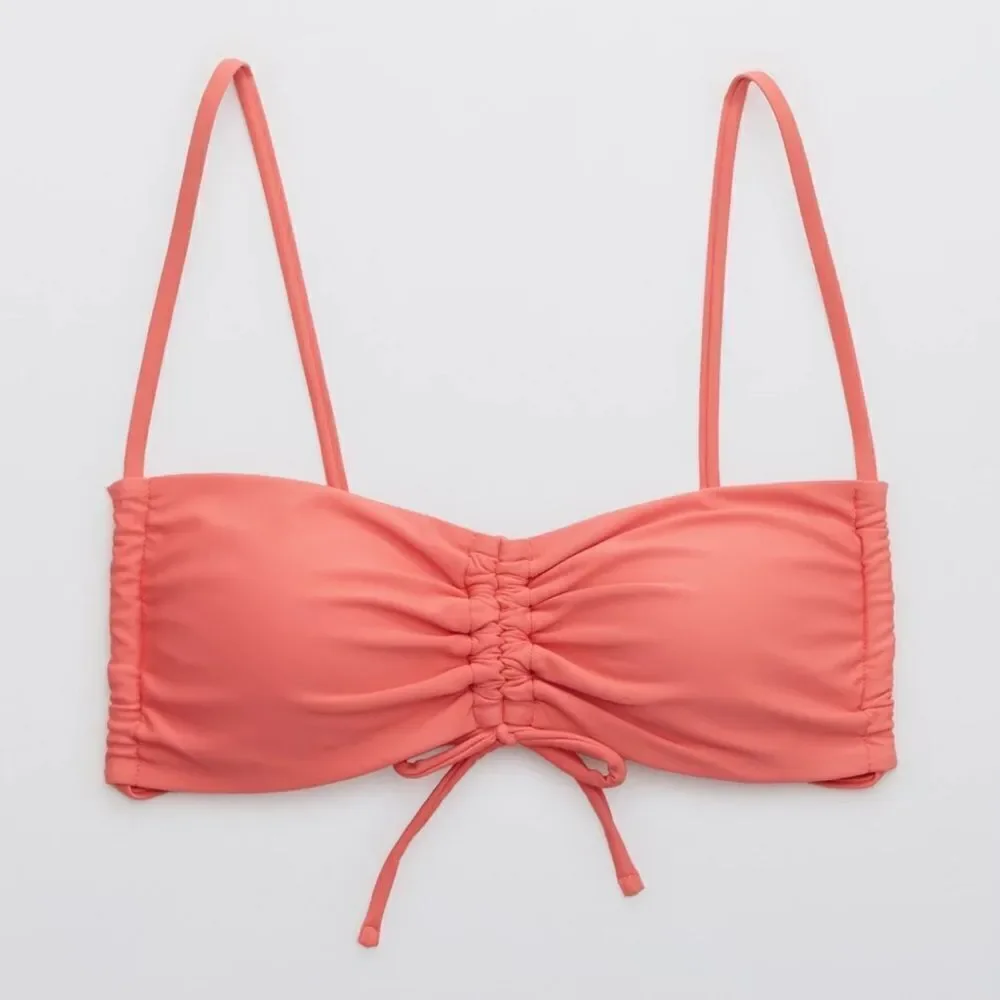NEW Aerie Ruched Bandeau Bikini Top - Strawberry Small